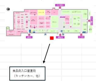 食品入り口外(産直側) 販促プロモーションや物販に最適なスーパー店外催事イベントスペースの図面・フロアマップ