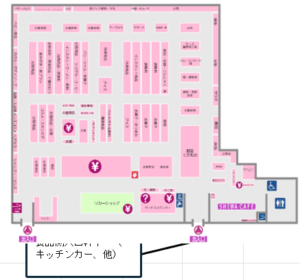 食品側入口 軒下 販促プロモーションや物販に最適なスーパー店外催事イベントスペースの図面・フロアマップ