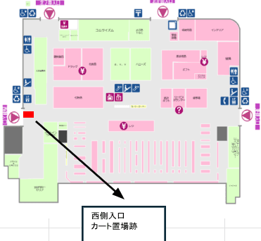 1F西側入口カート置き場跡 販促プロモーションや物販に最適なスーパー店内催事イベントスペースの図面・フロアマップ