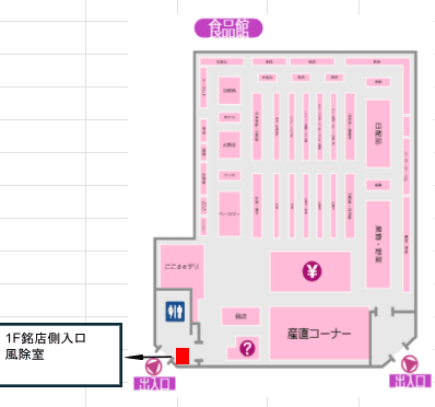 銘店側入口風除室 販促プロモーションに最適なスーパー店内催事イベントスペースの図面・フロアマップ