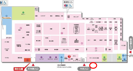 中央入口店頭 販促プロモーションや物販に最適なスーパー店内催事イベントスペースの図面・フロアマップ