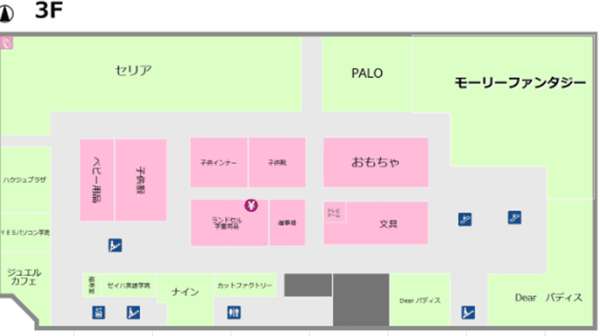 エスカレーター横(モーリー前) 販促プロモーションや物販に最適なスーパー店内催事イベントスペースの図面・フロアマップ