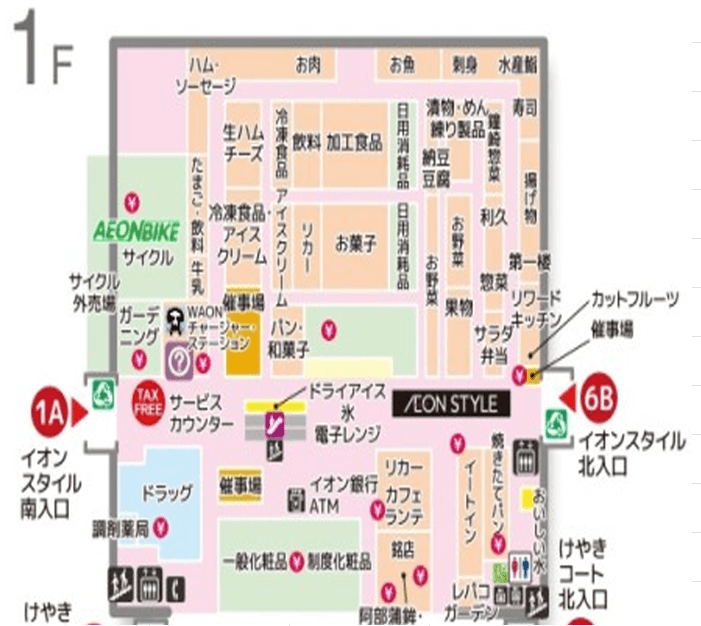 イオンスタイル名取_1階上りエスカレーター前 販促プロモーションや物販に最適なスーパー店内催事イベントスペースの図面・フロアマップ