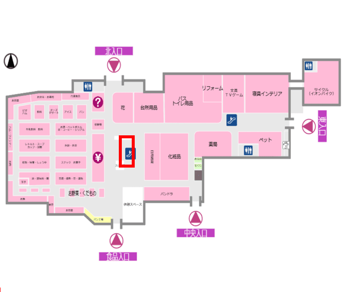 1Fエスカレーター前 販促プロモーションに最適なスーパー店内催事イベントスペースの図面・フロアマップ