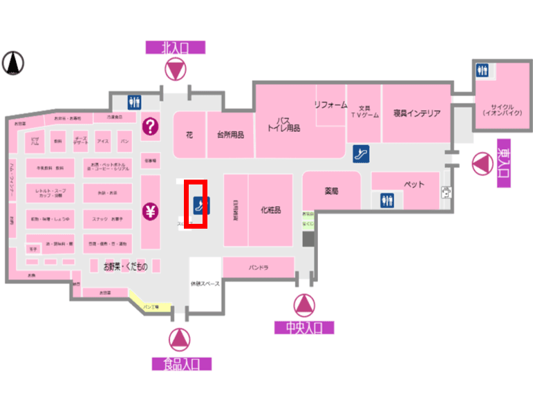 1Fエスカレーター前 販促プロモーションに最適なスーパー店内催事イベントスペースの図面・フロアマップ