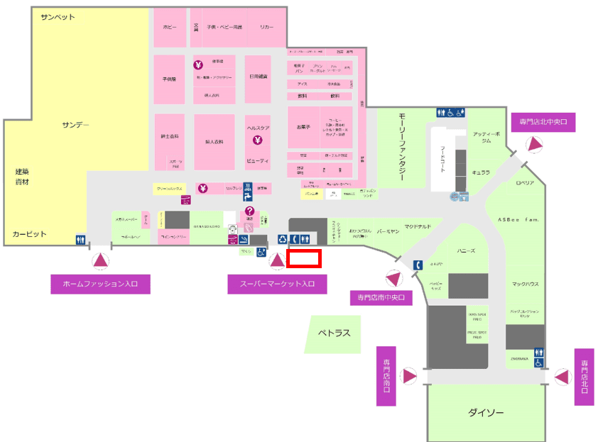 食品入り口外 販促プロモーションや物販に最適なスーパー屋外催事イベントスペースの図面・フロアマップ