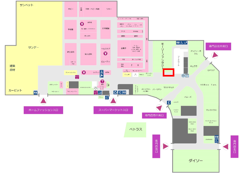 フードコート横 販促プロモーションや物販に最適なスーパー店内催事イベントスペースの図面・フロアマップ
