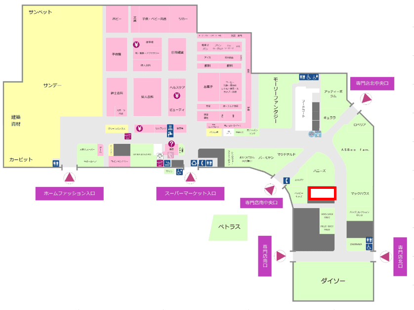 ハニーズ横 販促プロモーションや物販に最適なスーパー店内催事イベントスペースの図面・フロアマップ