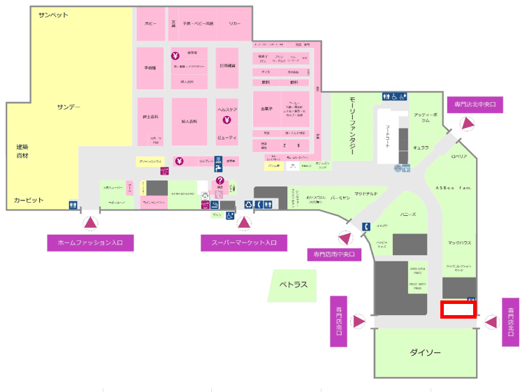 ダイソー前 販促プロモーションや物販に最適なスーパー店内催事イベントスペースの図面・フロアマップ