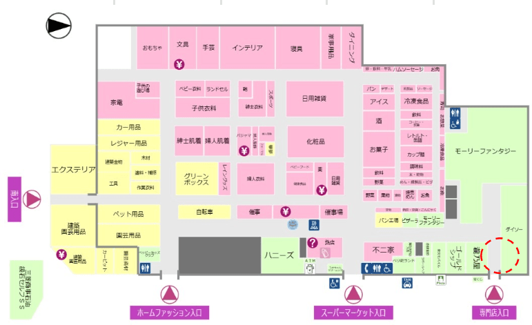 専門店入口催事場 販促プロモーションに最適なスーパー店内催事イベントスペースの図面・フロアマップ